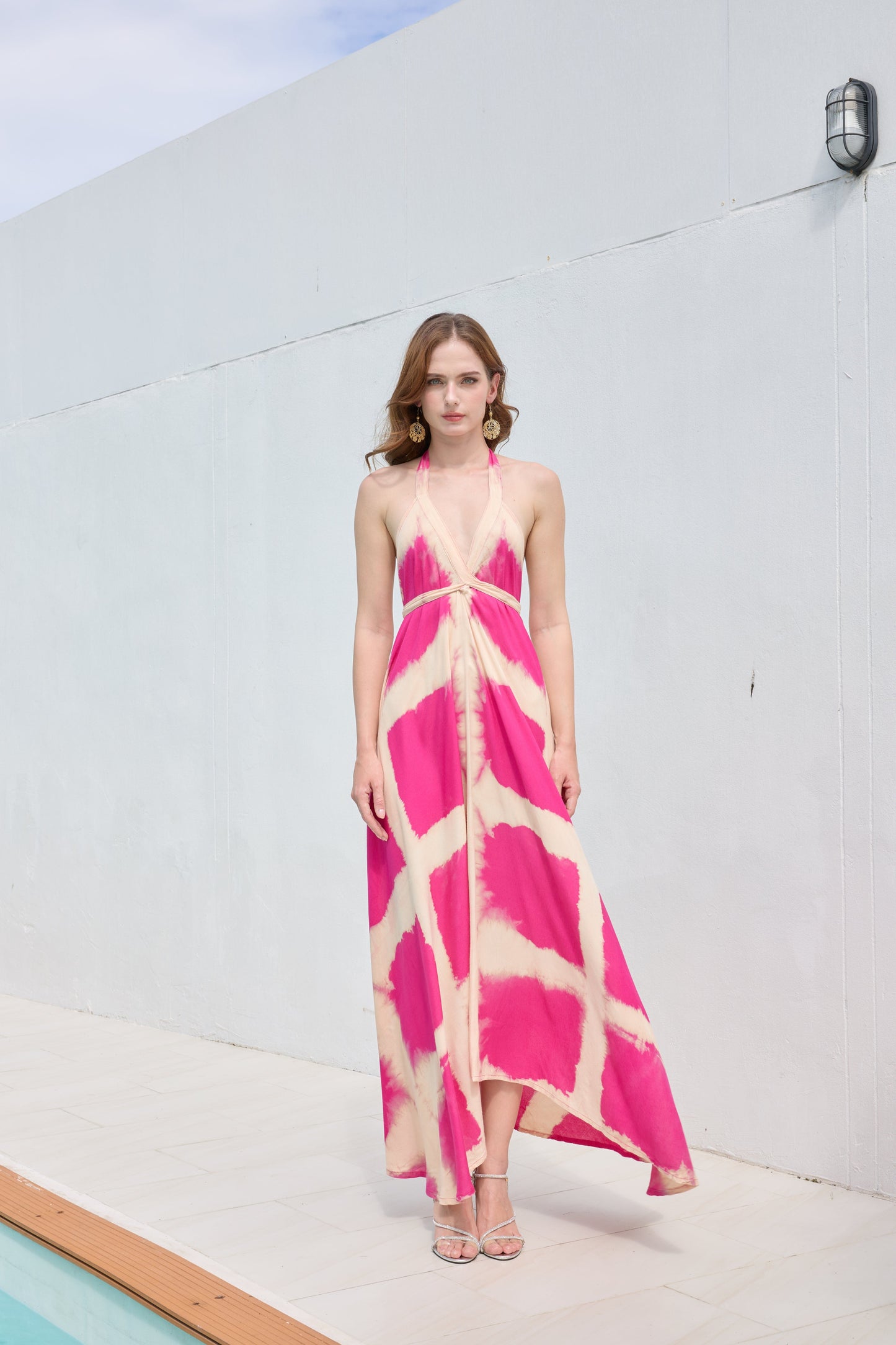 ThaiLine - Importer & Distributor of Artisan Clothing Dress Criss-Cross Fuscia Tie Maxi Dress