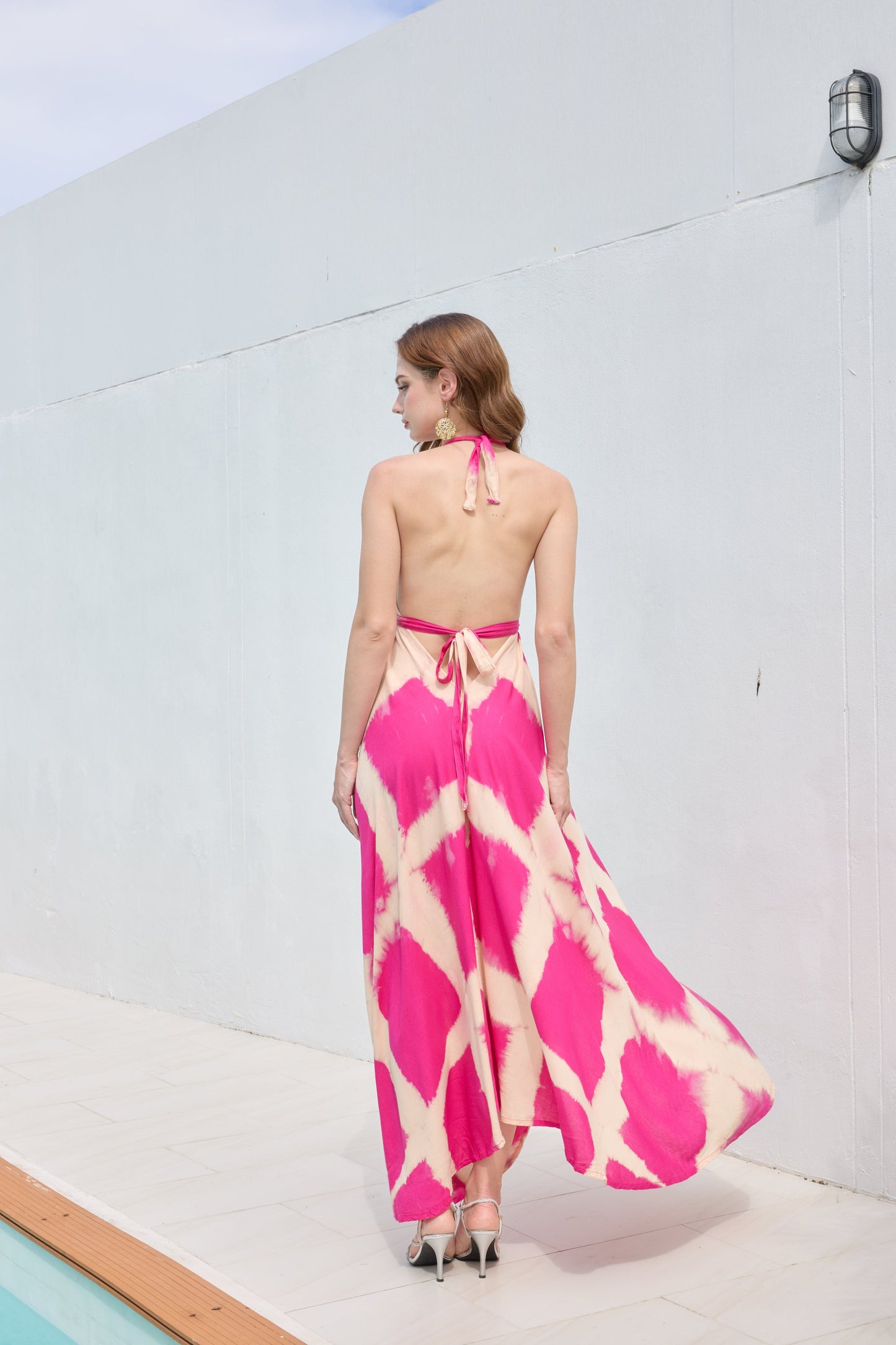ThaiLine - Importer & Distributor of Artisan Clothing Dress Criss-Cross Fuscia Tie Maxi Dress