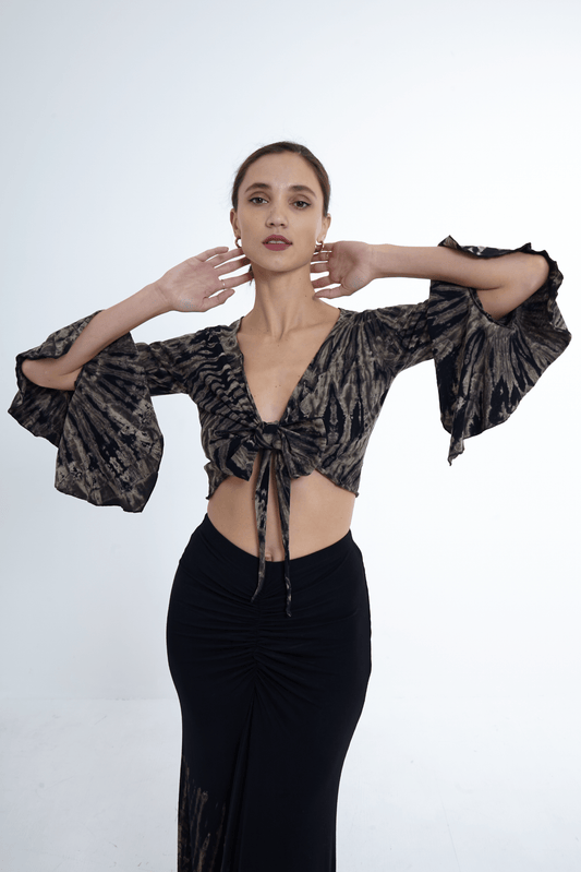 ThaiLine - Importer & Distributor of Artisan Clothing Apparel & Accessories Viscose Boho Tie-Front Crop Top Zebra