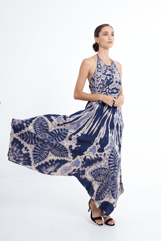 ThaiLine - Importer & Distributor of Artisan Clothing Dress Bloom Indigo Maxi Dress