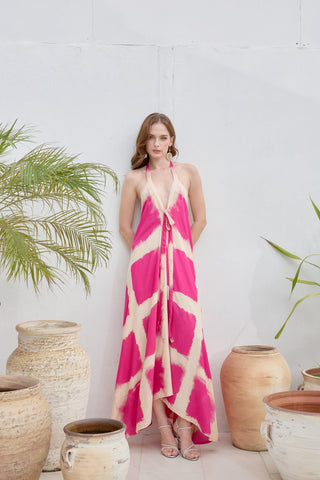 Criss-Cross Fuscia Tie Maxi Dress