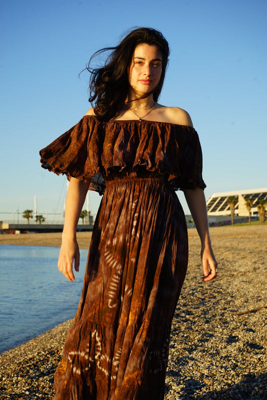 ThaiLine - Importer & Distributor of Artisan Clothing Dress Samui Brown Maxi Dress