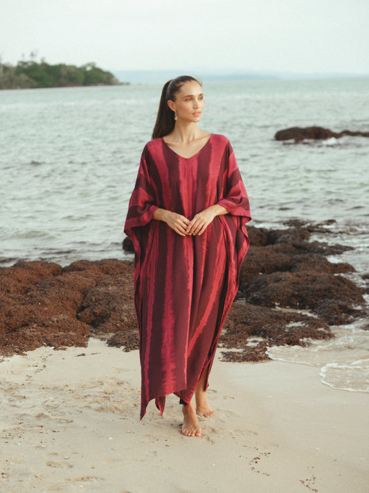 ThaiLine - Importer & Distributor of Artisan Clothing Kaftan Olimpia burgundy Kaftan