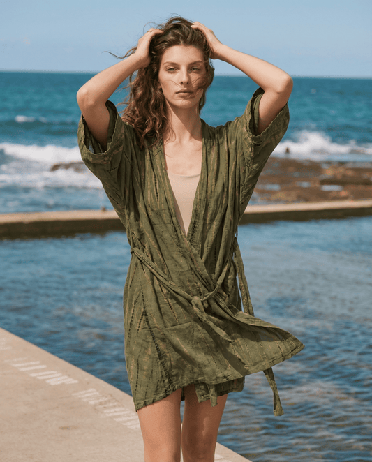 ThaiLine - Importer & Distributor of Artisan Clothing Kimono Khaki —  Midi Kimono