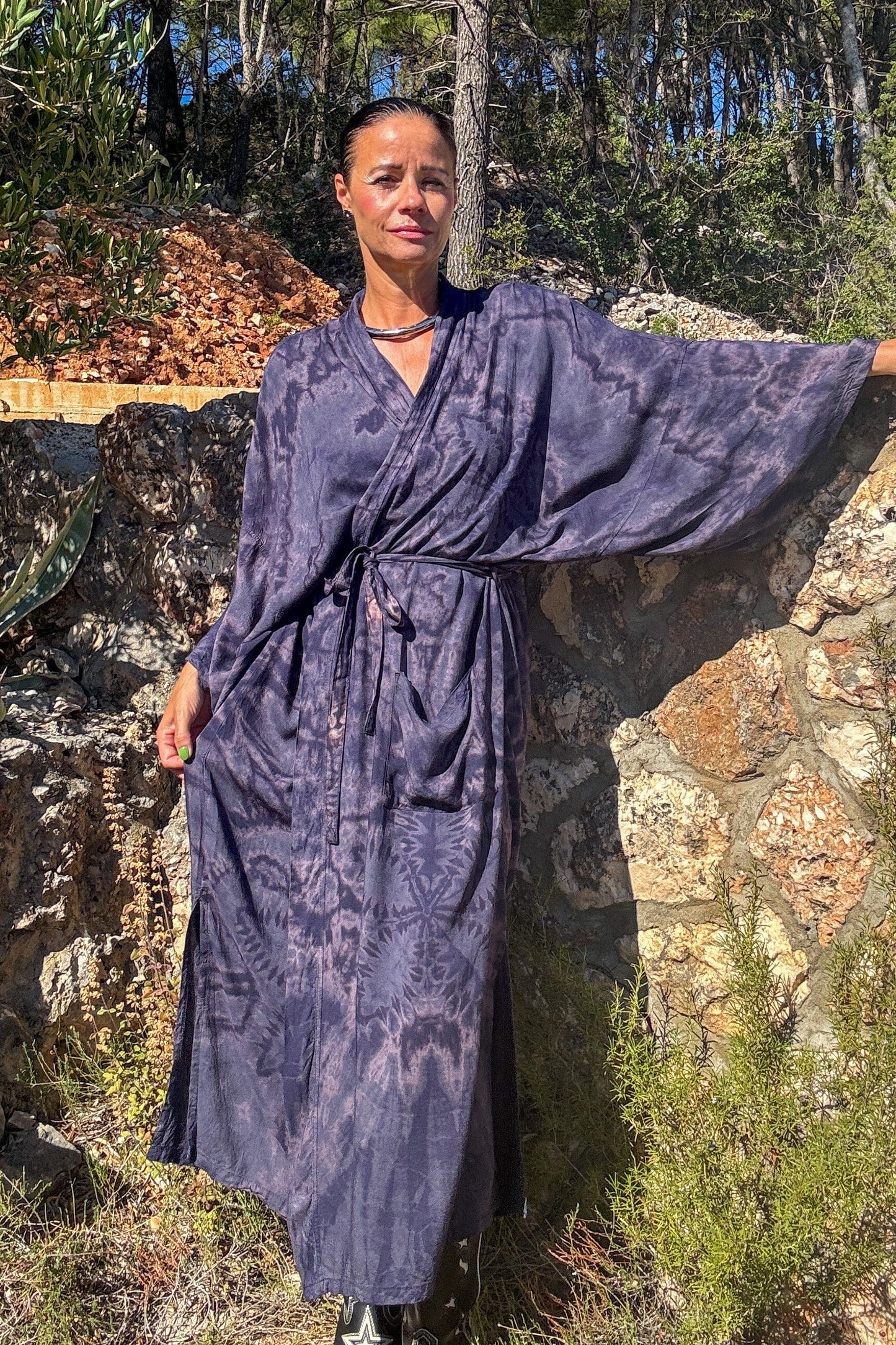 ThaiLine - Importer & Distributor of Artisan Clothing Kimono Maxi Kimono Blueberry