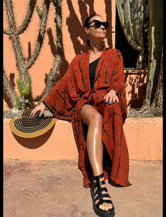 ThaiLine - Importer & Distributor of Artisan Clothing Kimono Maxi Kimono Brick