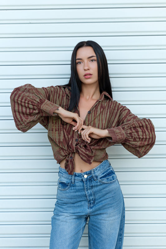ThaiLine - Importer & Distributor of Artisan Clothing top Tora tie dye shirt Olive
