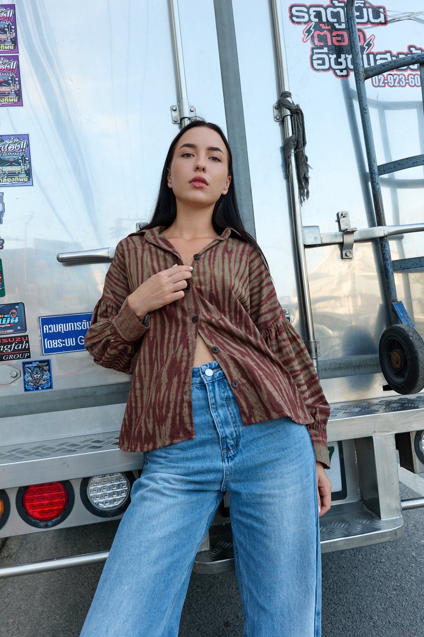 ThaiLine - Importer & Distributor of Artisan Clothing top Tora tie dye shirt Olive
